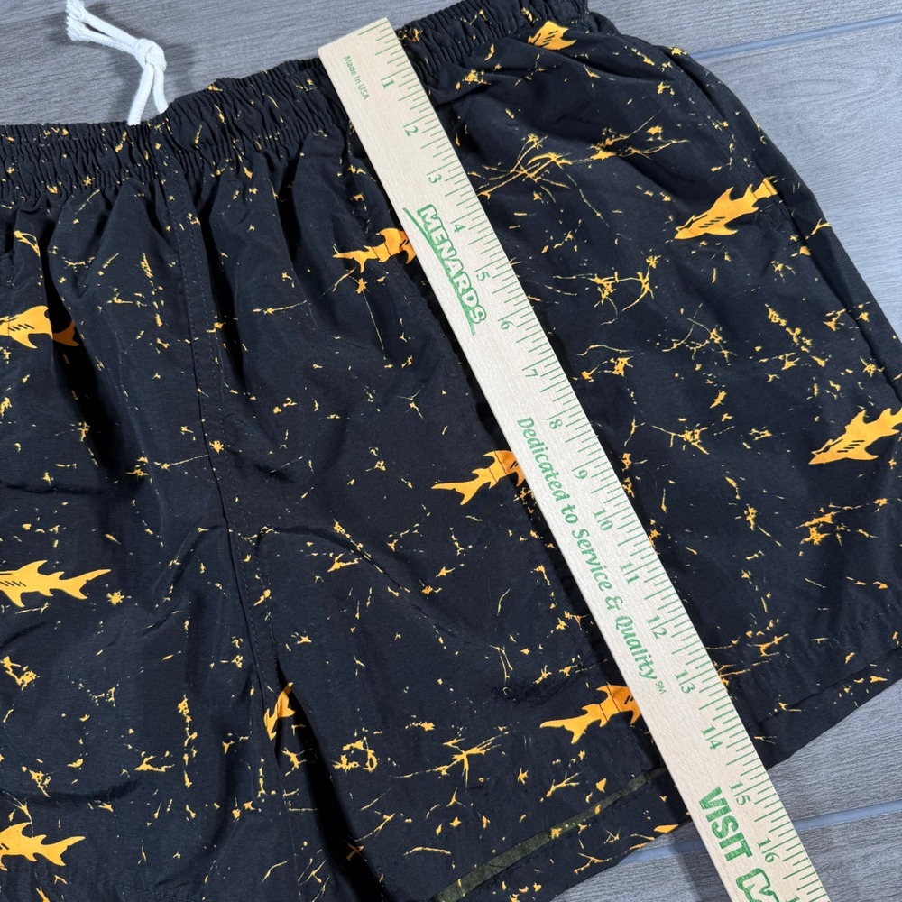 Maui and Sons Swim Trunks XL Black Vintage Yellow Shark Print Surf Shorts - Picture 4 of 6